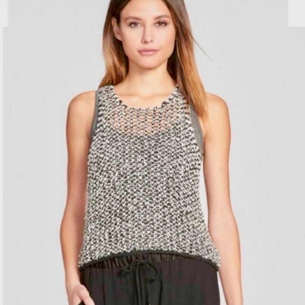 Eileen Fisher Tufted Cotton Twist Tank Black and White Knit Sleeveless